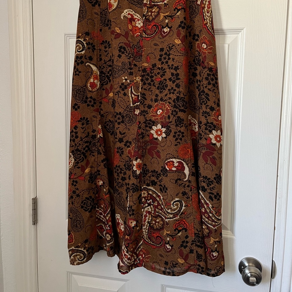 Brown earthtones paisley midi skirt 1X